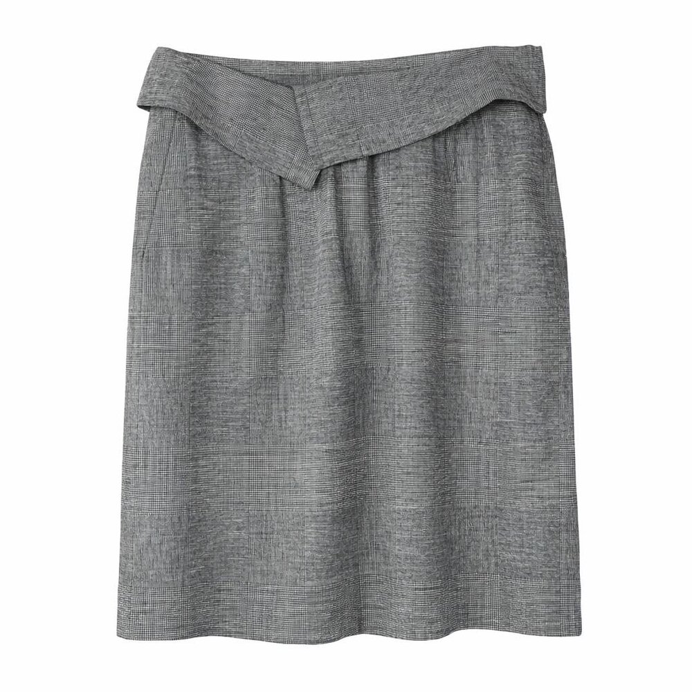 Cordelia Anthropologie Linen Glen Check Wide Folded Overlay Skirt, Sz 6